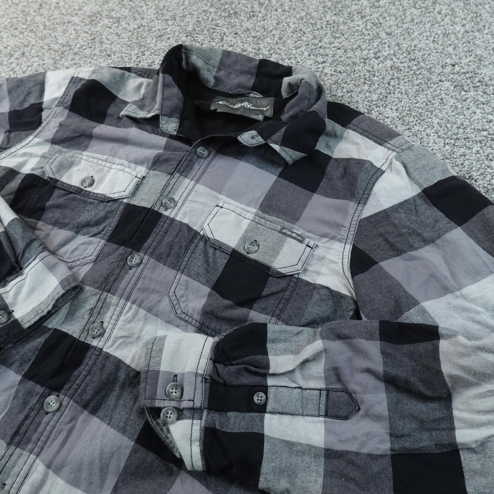 Eddie Bauer‎ Jacket Mens LT Gray Plaid Fleece Lined Shirt Shacket Coat Outdoor
